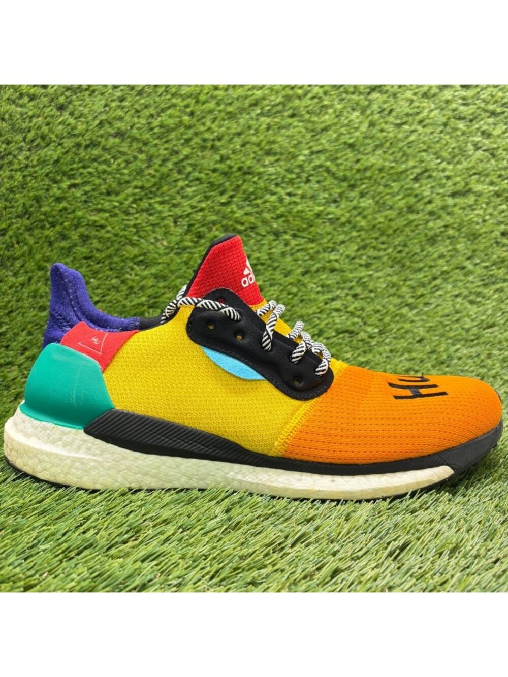 Adidas Solar Hu Glide Pharrell Mens Size 10.5 Orange Blue Running Shoes Sneakers